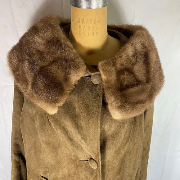 Vintage 60’s Brown Suede Elegant Coat 3/4 Sleeve Medium - Picture 2 of 4